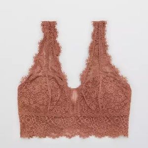 Aerie Eyelash Lace Plunge Bralette. Size Small DD. Blush / Natural Color.